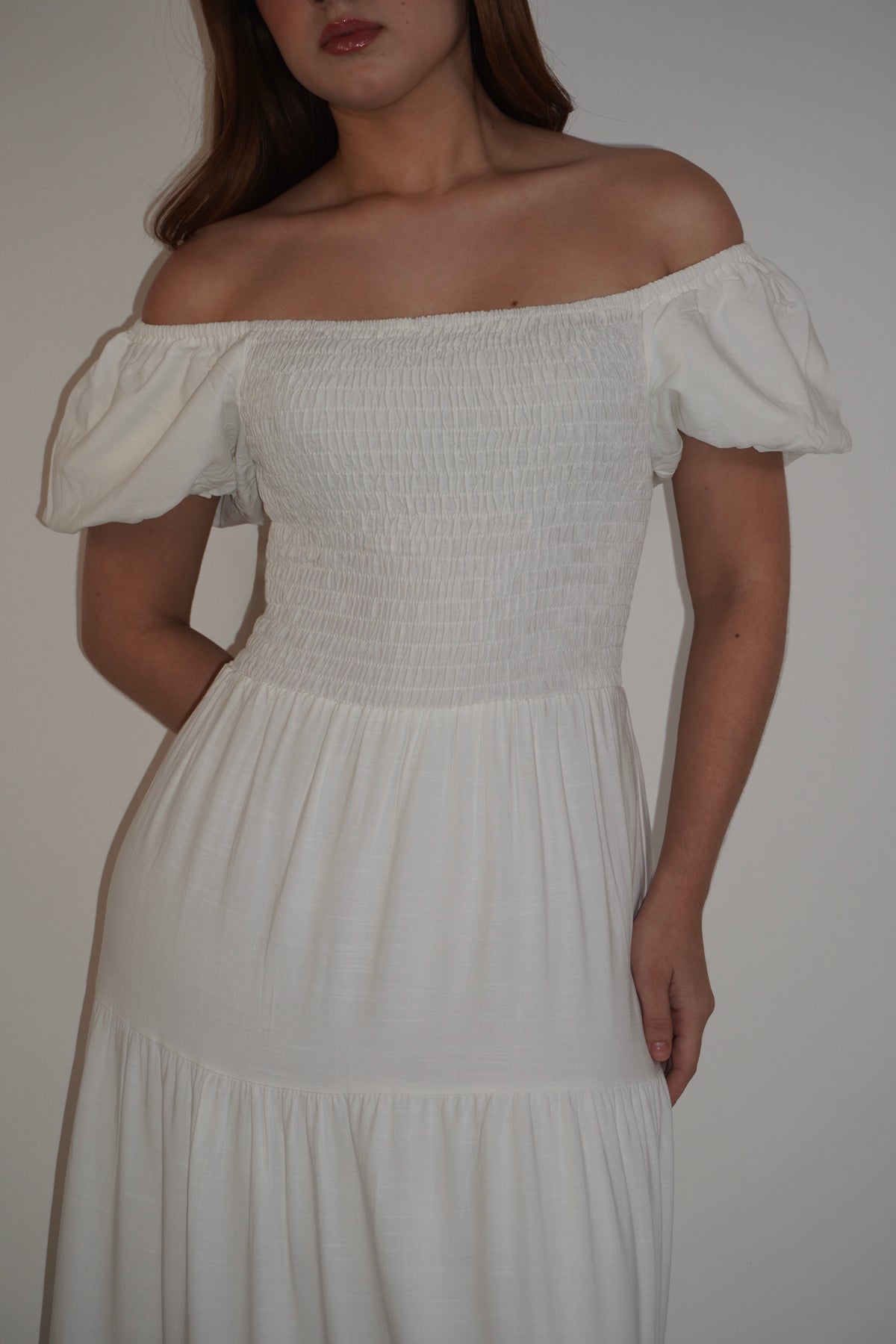 White Off Shoulder Maxi Dress