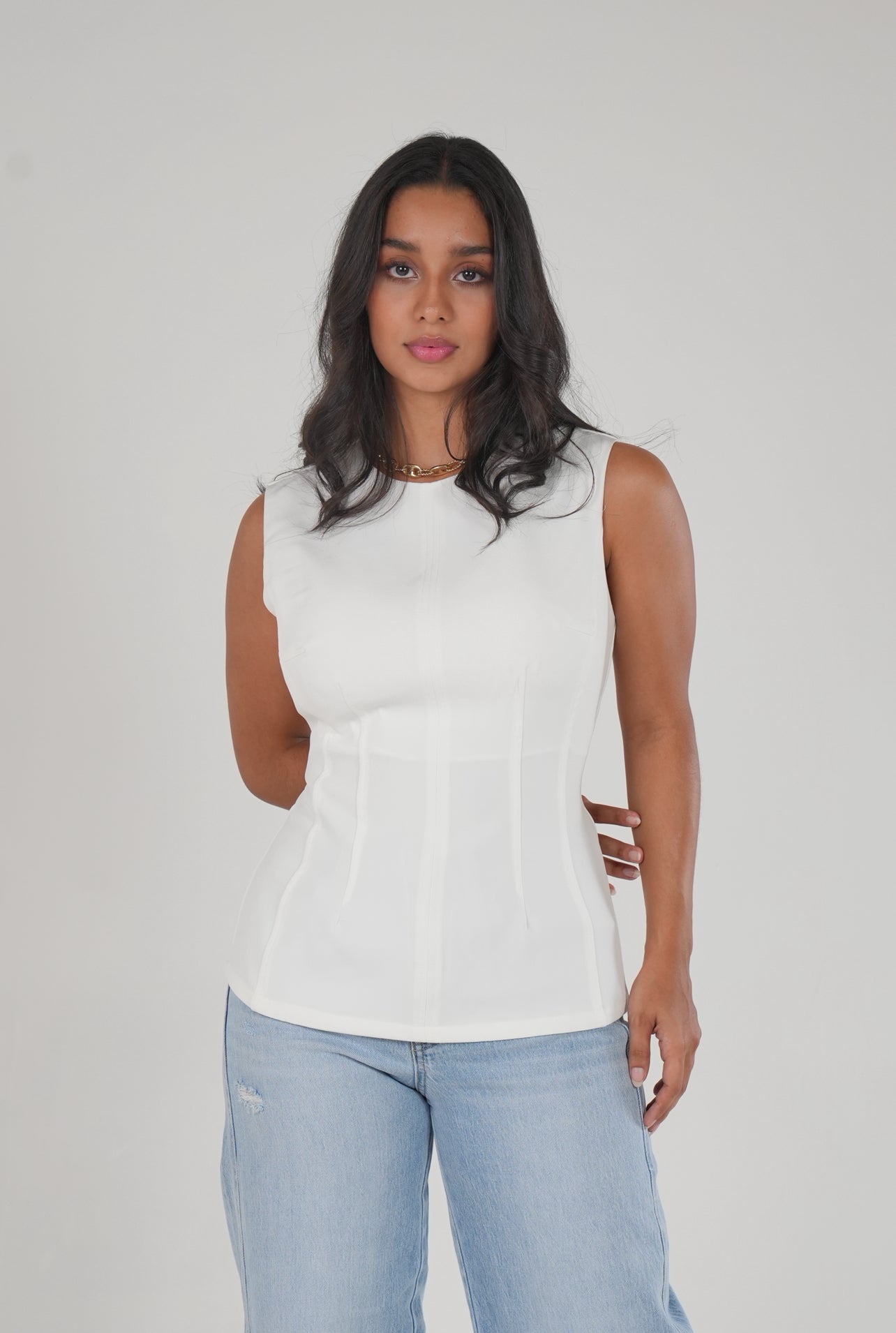 Black Sleeveless Structured Top