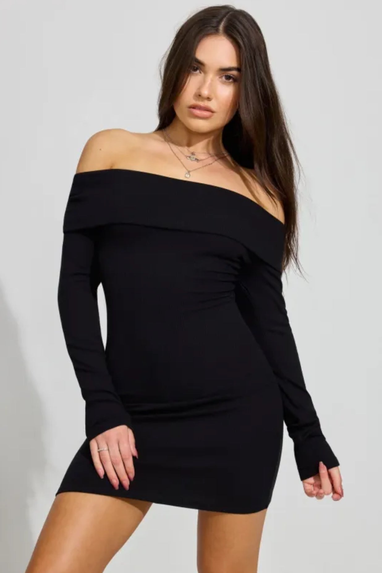 Cotton Off Shoulder Dress In Black
