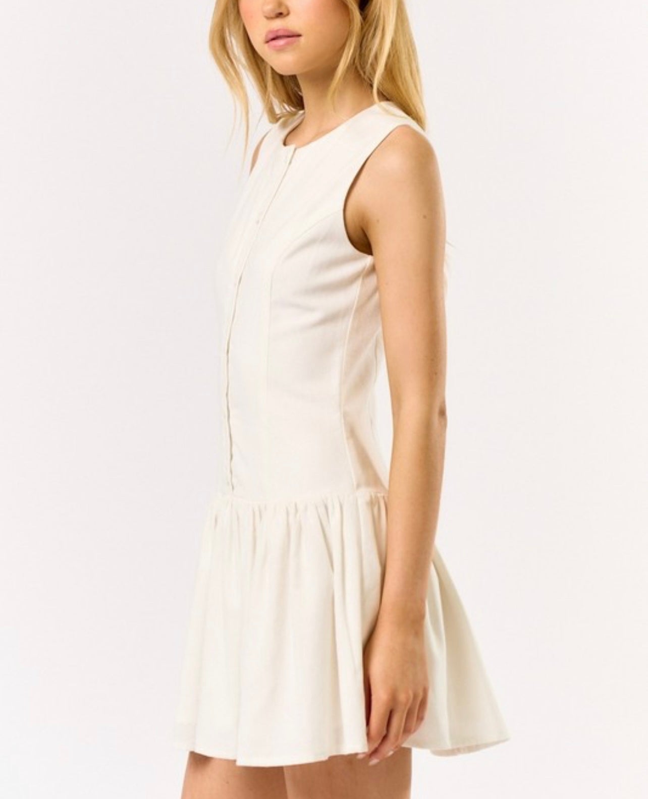 Off White Buttoned Mini Dress