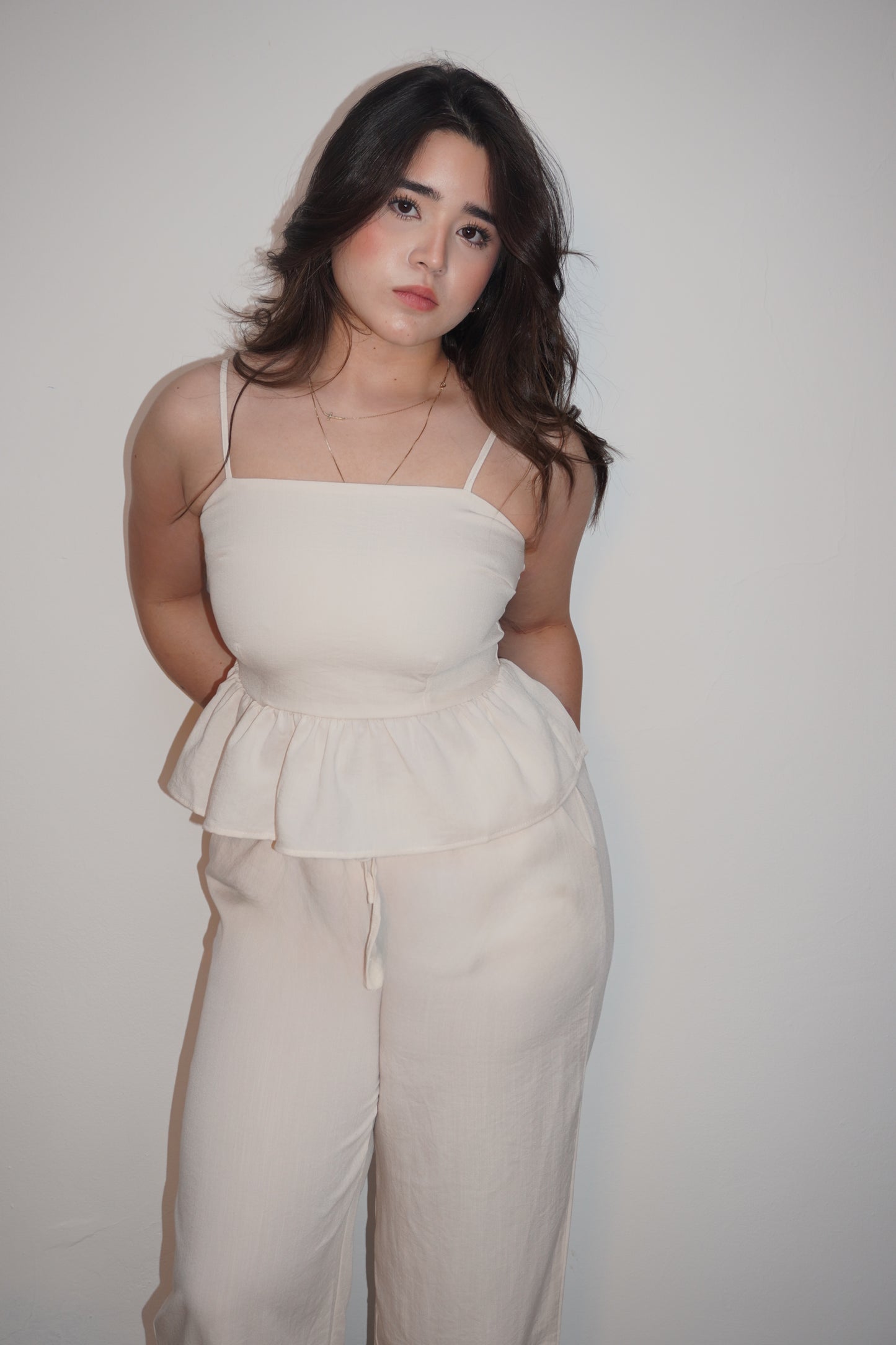 Linen Soft Peplum Two Pieces Set