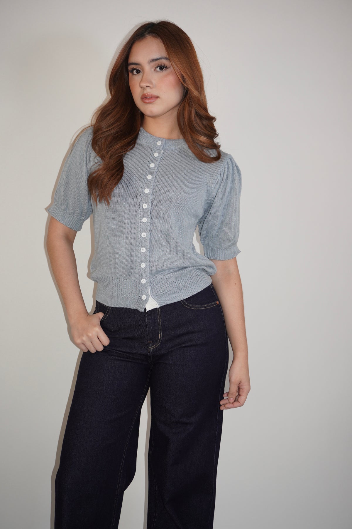 Aqua Knitted Bottom Blouse