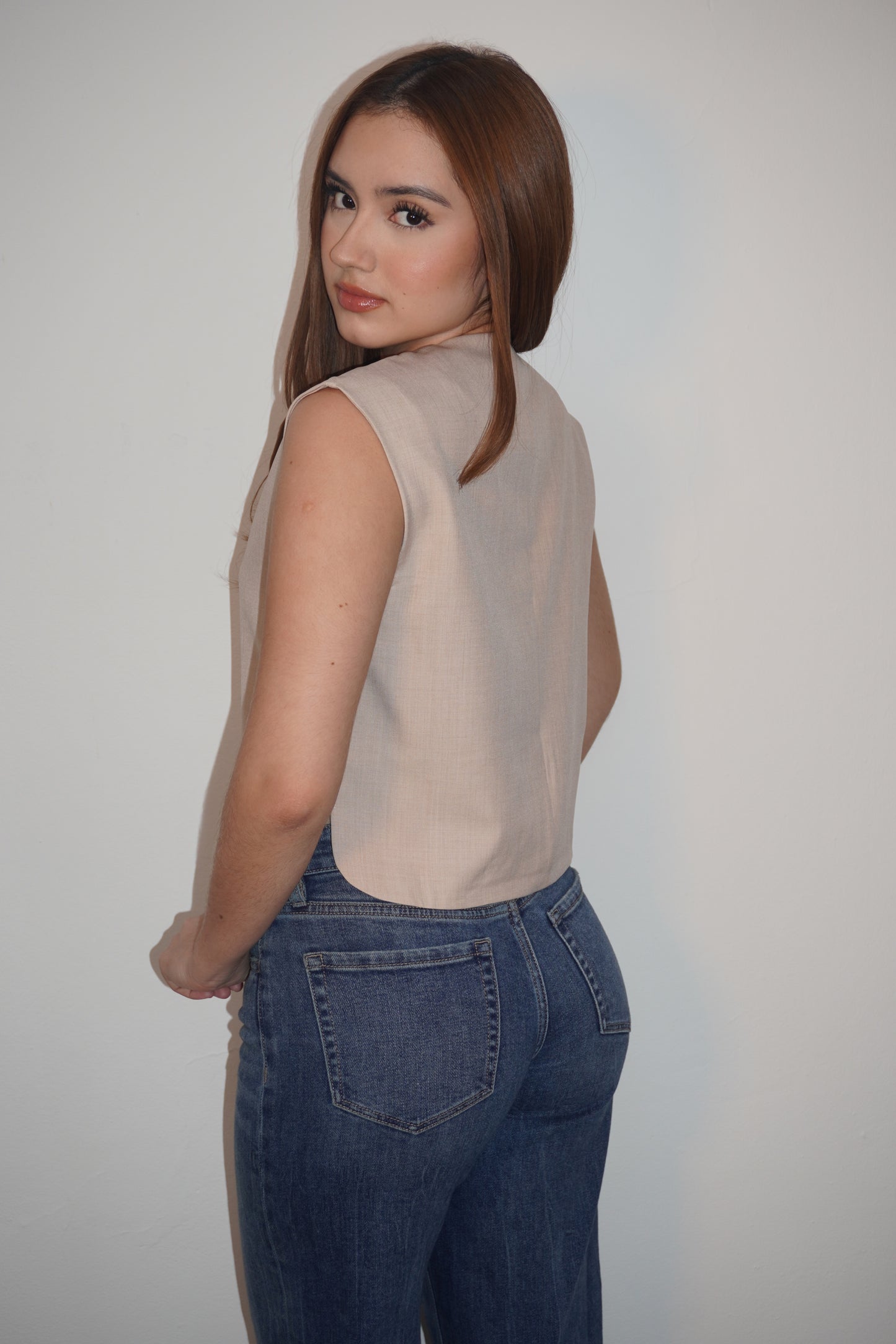 Beige Bottom Up Cropped Vest