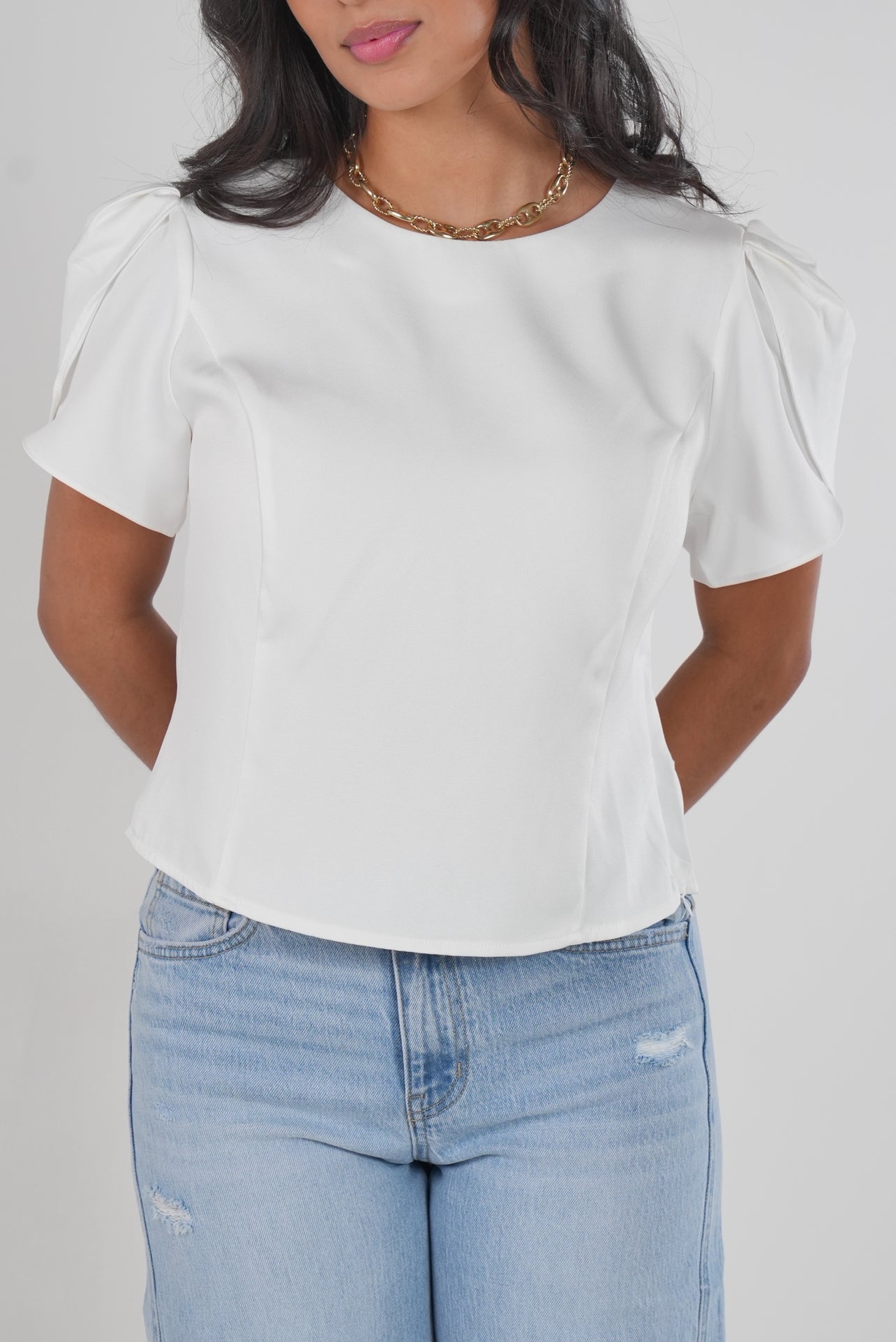 White Backless Ribbon Blouse