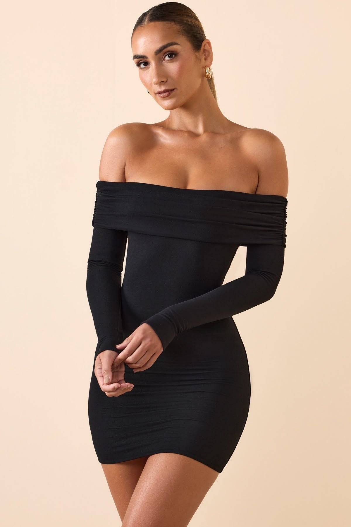 Cotton Off Shoulder Dress In Black