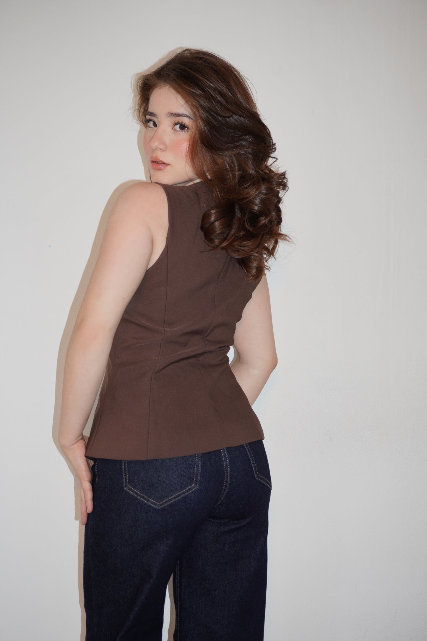 Structured Cinched Waist Vest Top