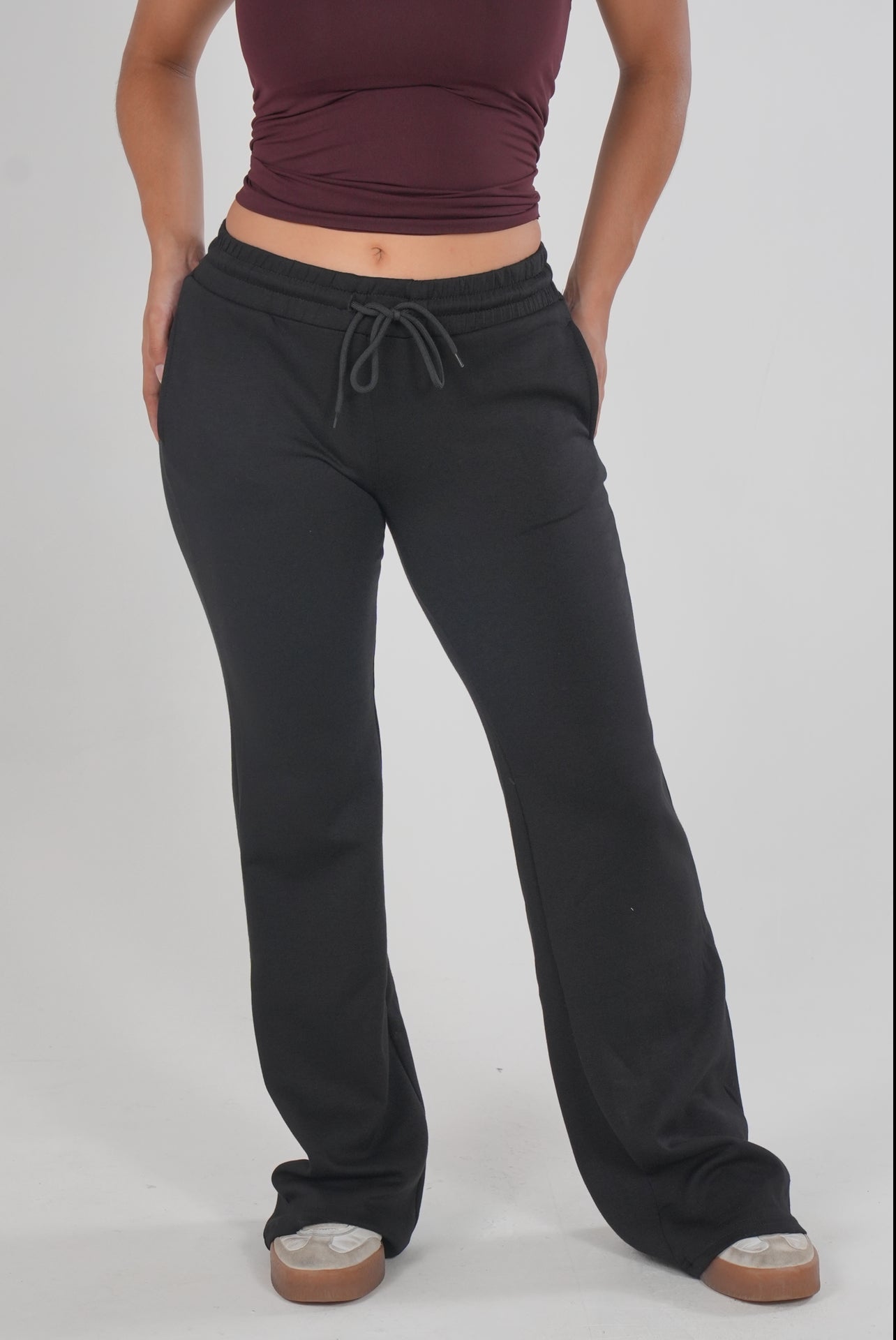 Black Mid Rise Cotton Flare Pants
