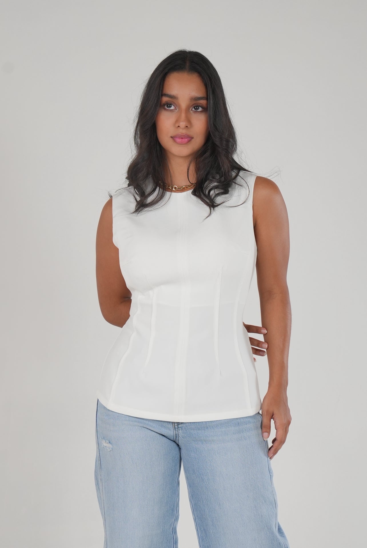 Black Sleeveless Structured Top
