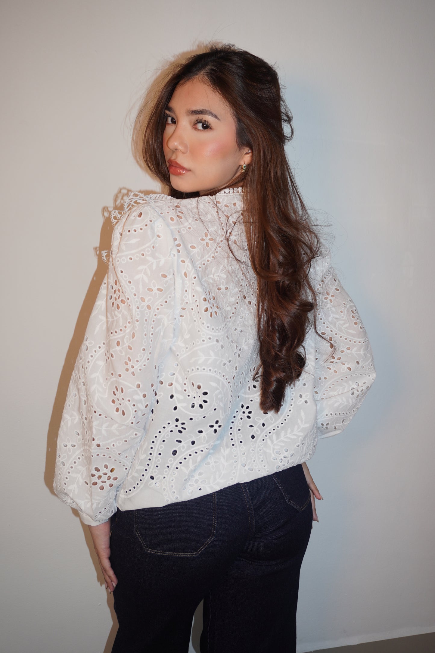 White Embroidered Lace Blouse