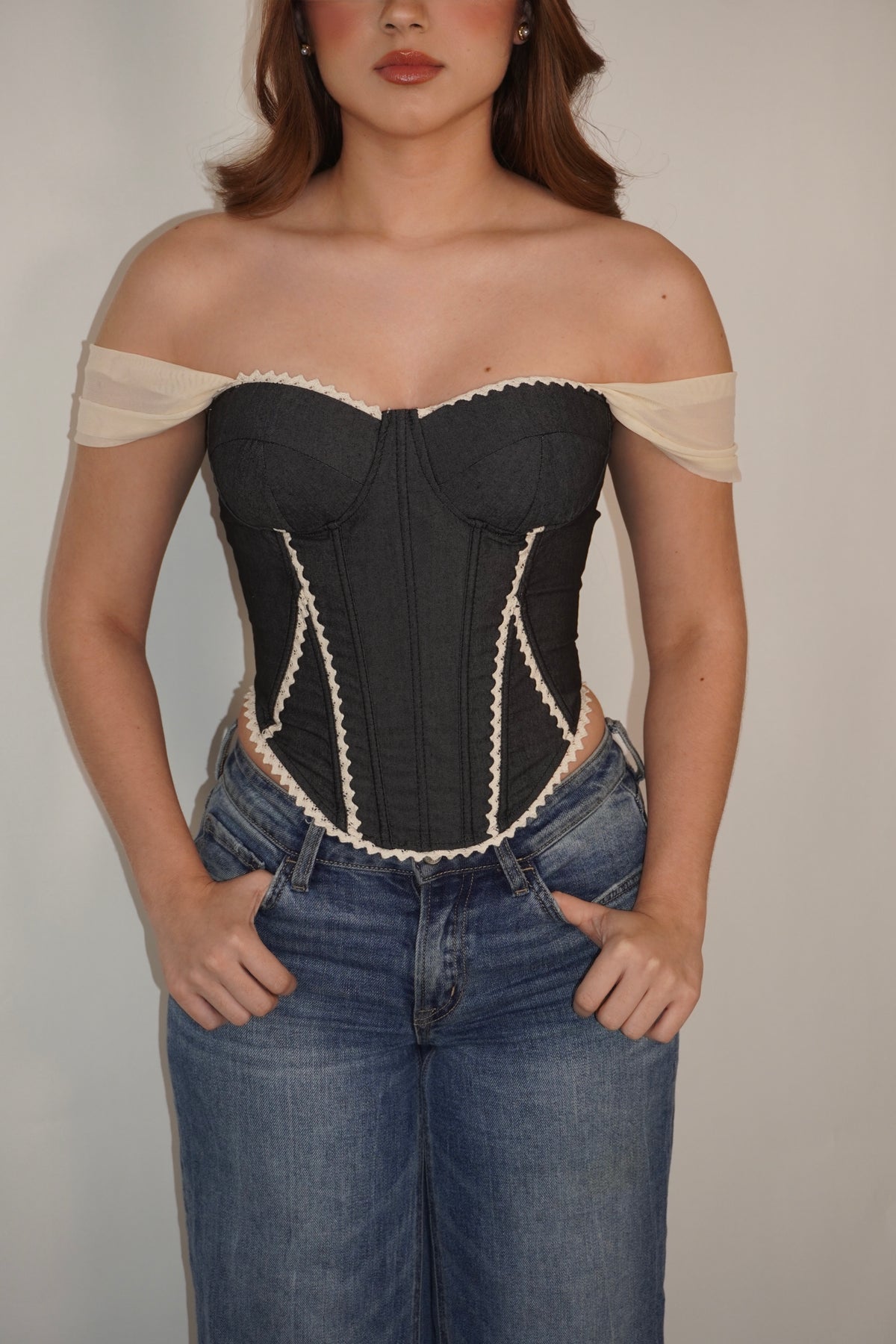 Off-Shoulder Denim Corset Top