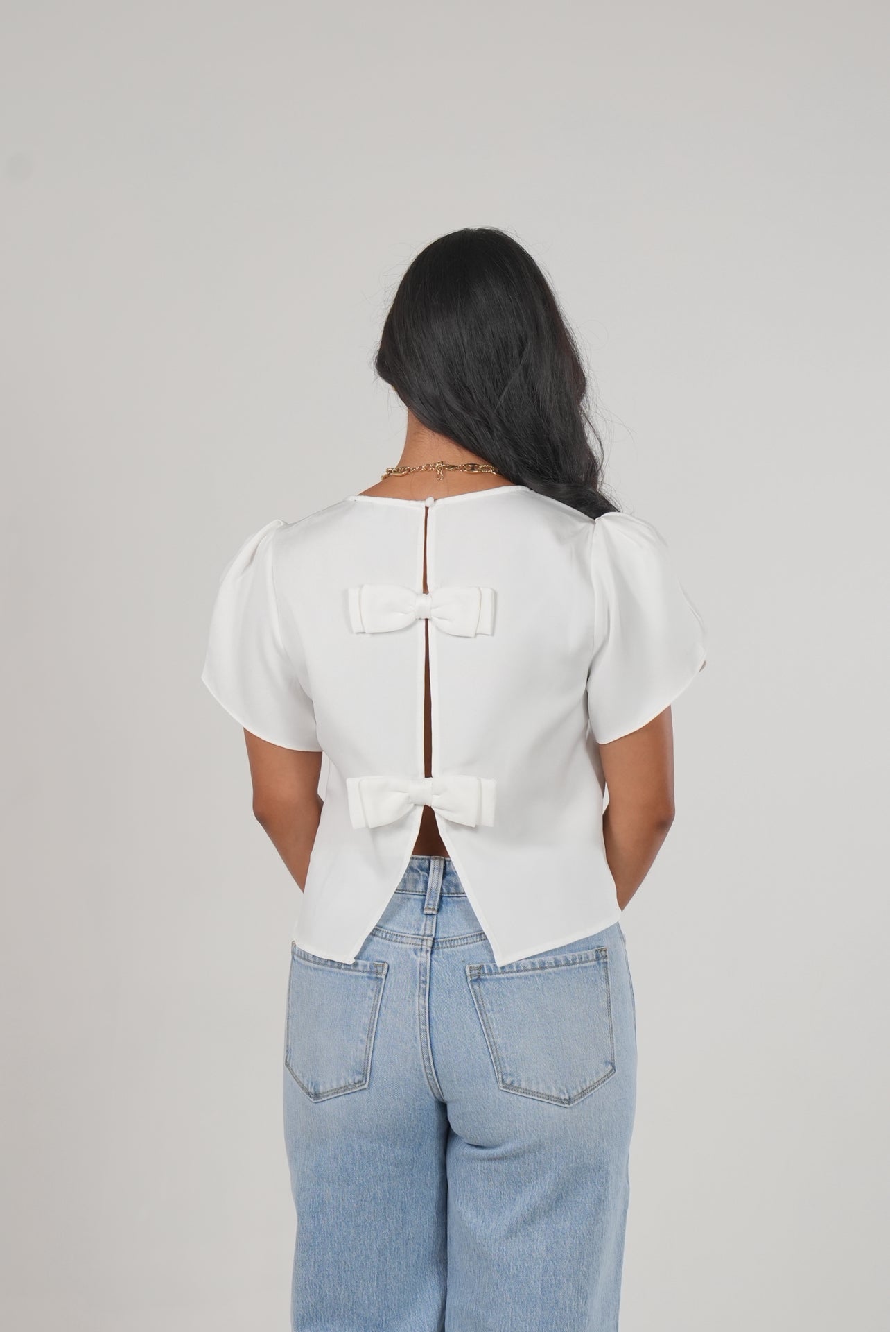 White Backless Ribbon Blouse