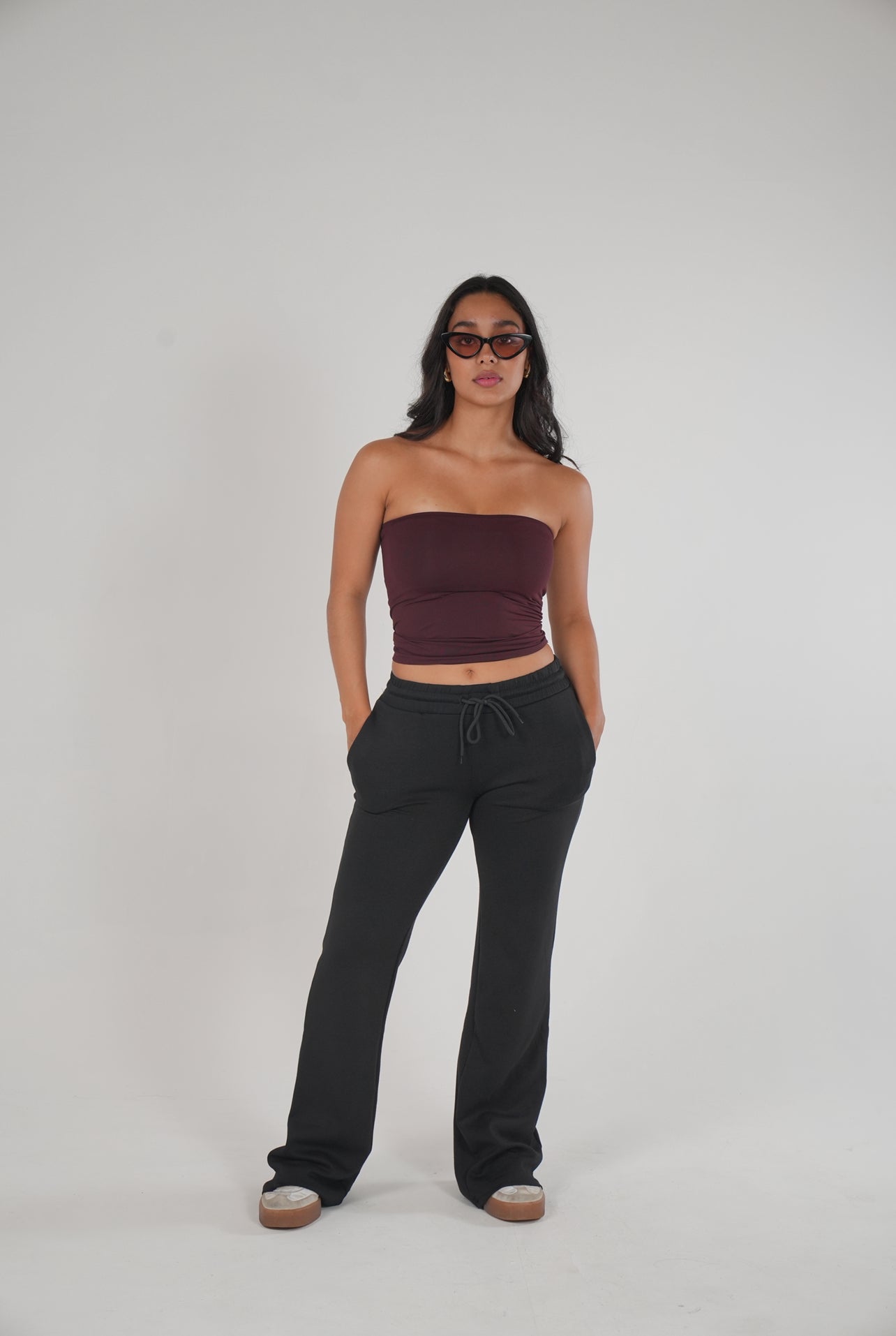 Black Mid Rise Cotton Flare Pants