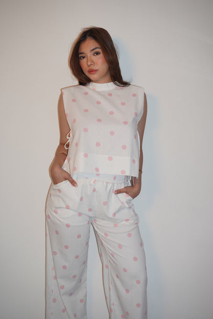 Polka Dot Linen Pink Set