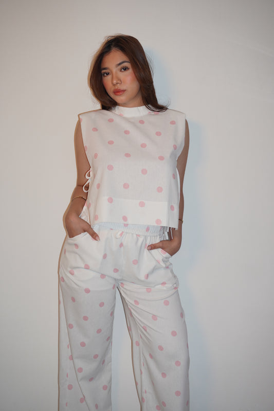 Polka Dot Linen Pink Set