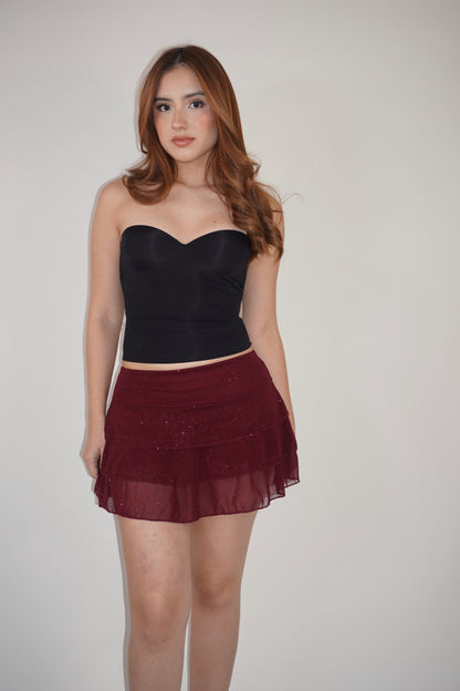 Burgundy Sparkle Mini Skirt
