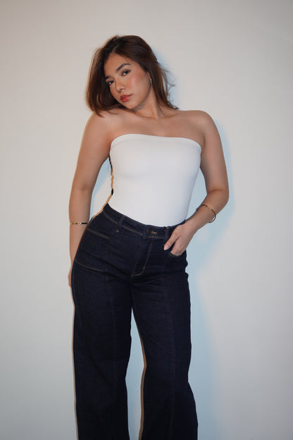 Dark WideLeg Denim Stretchy Jeans