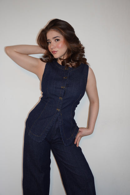 New Denim Two Pieces Vest Set