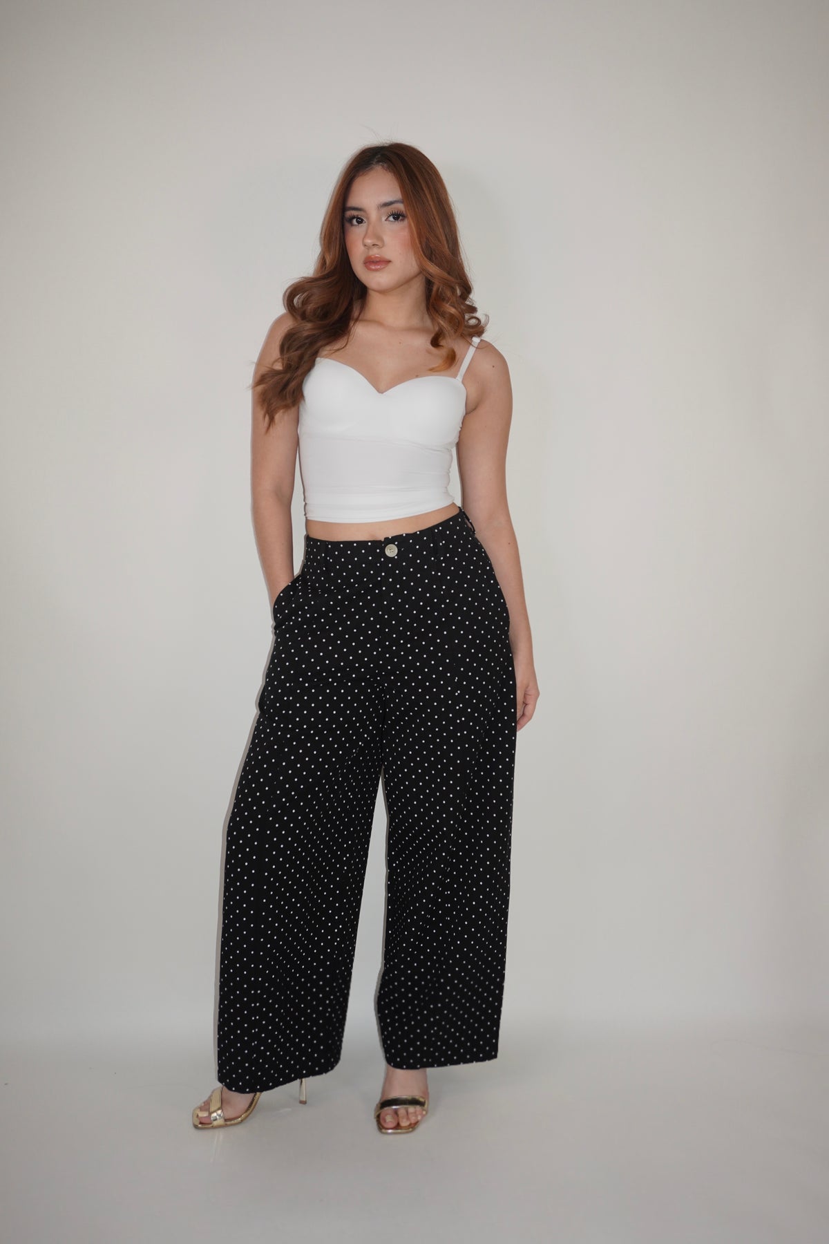Polka Dot High-Waisted Casual Pants