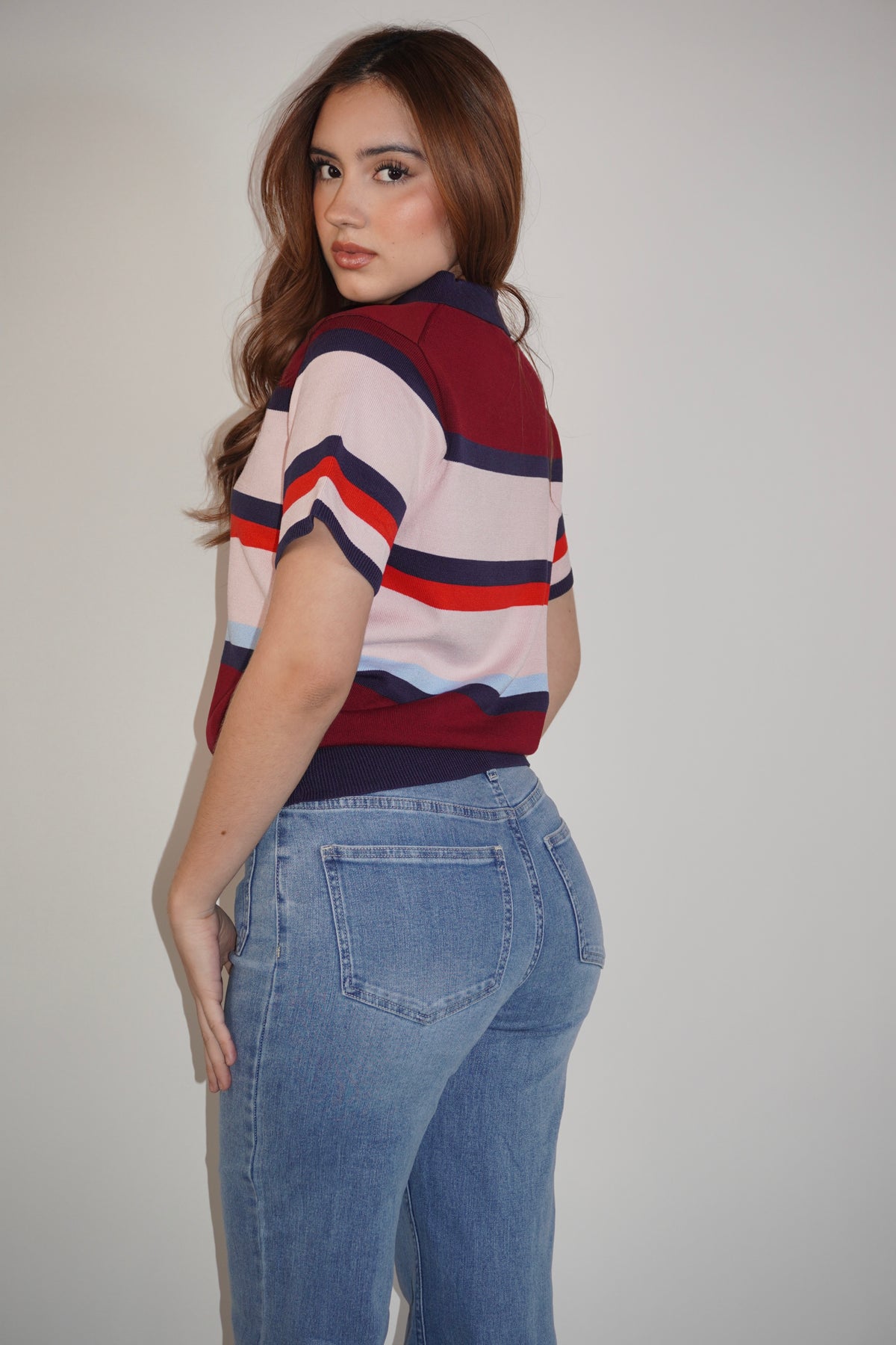 Striped Polo Burgundy Top