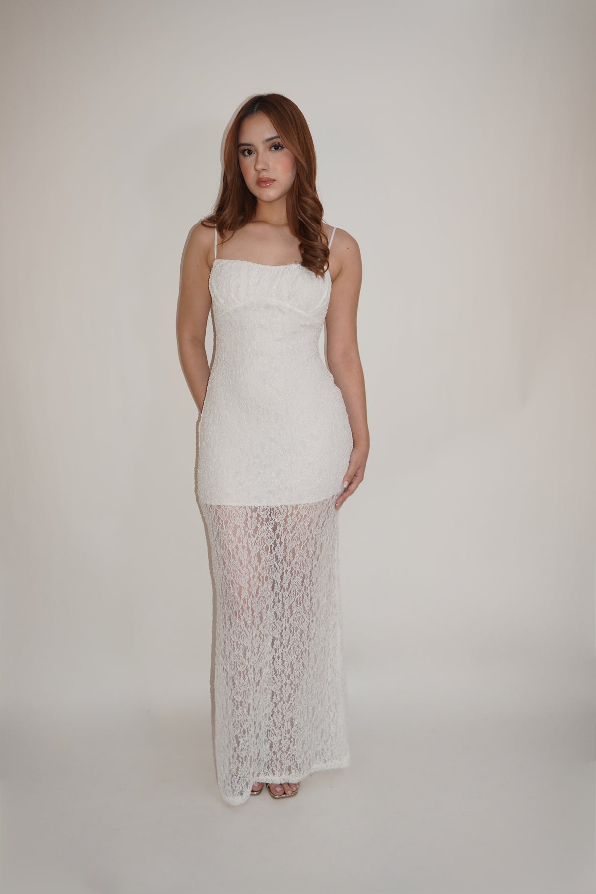 White Maxi Lace Open Back Dress