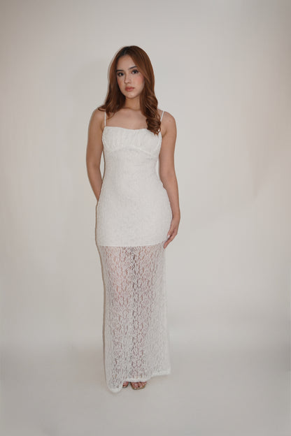 White Maxi Lace Open Back Dress