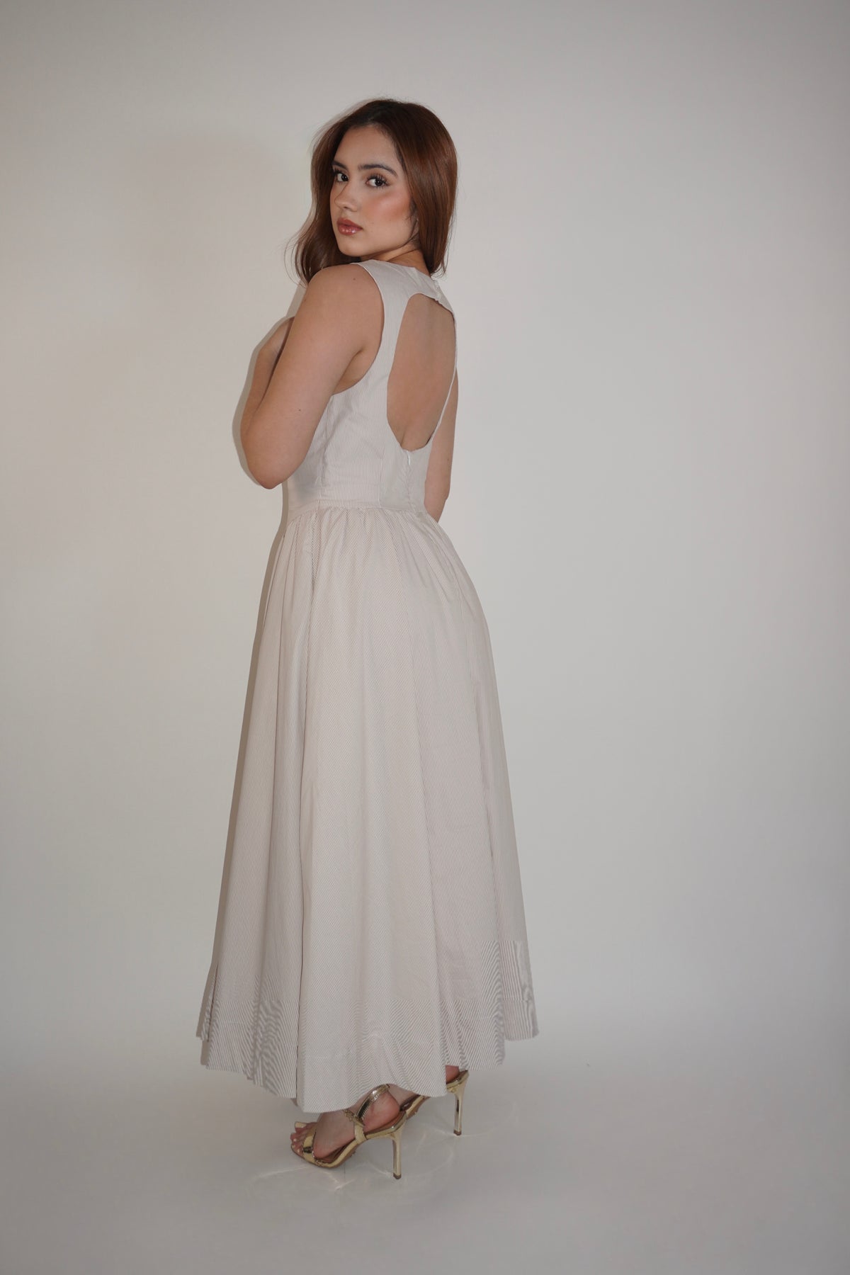 Backless Striped Maxi Dress