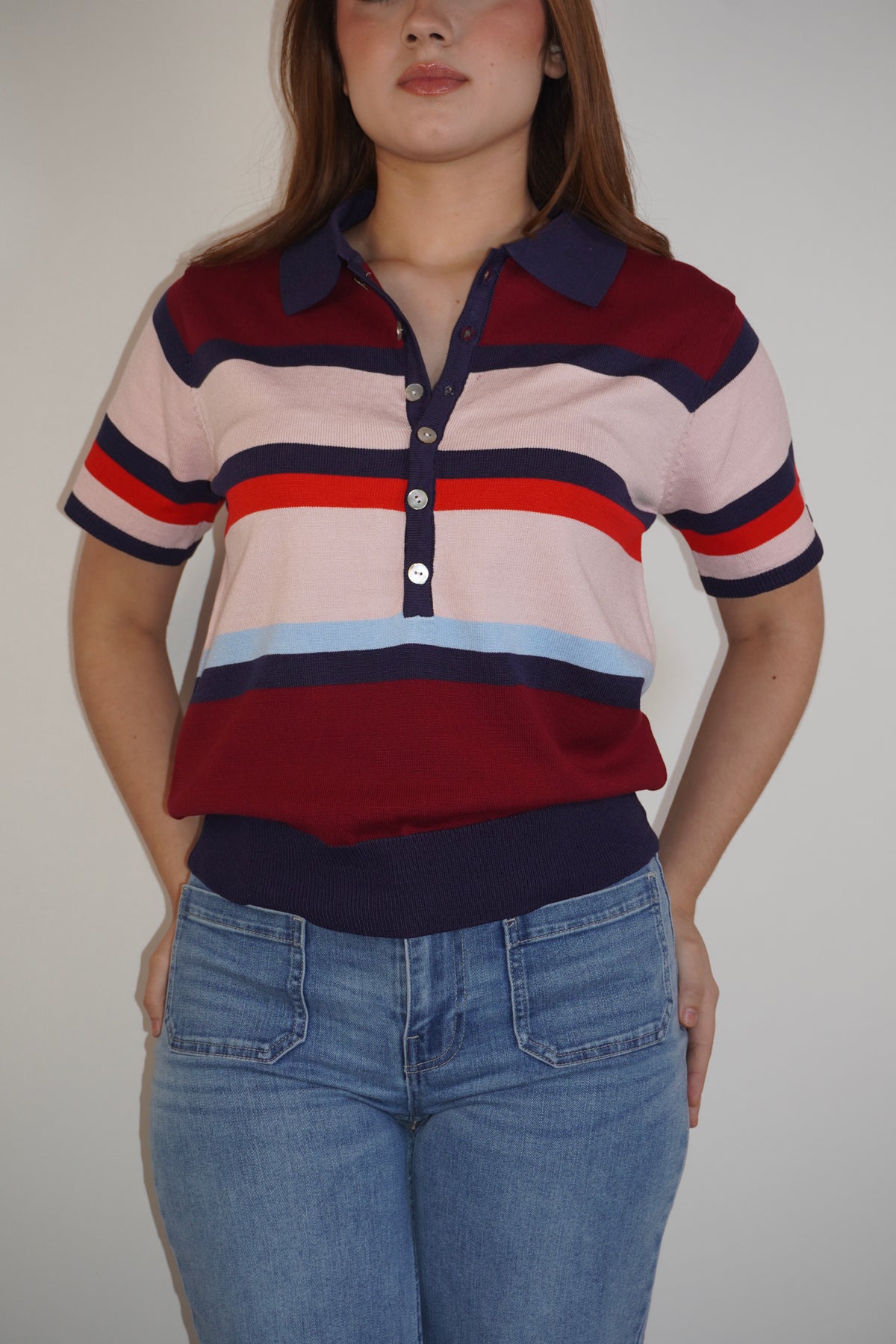 Striped Polo Burgundy Top