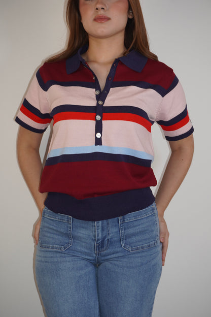 Striped Polo Burgundy Top