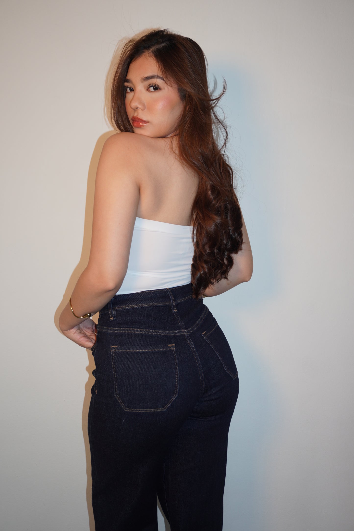 Dark WideLeg Denim Stretchy Jeans