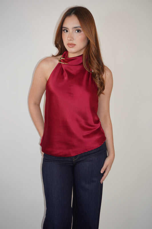 Satin Halter Top With Gold Detail