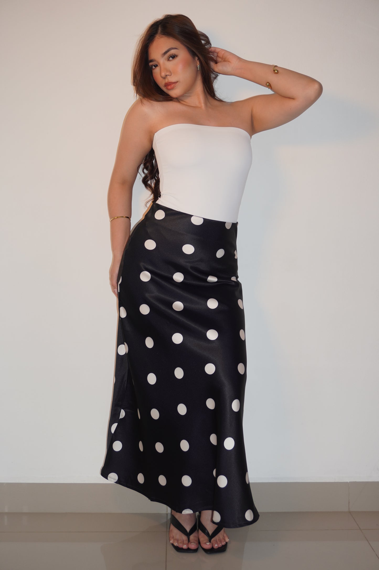 Polka Dot Black & White Silky Skirt