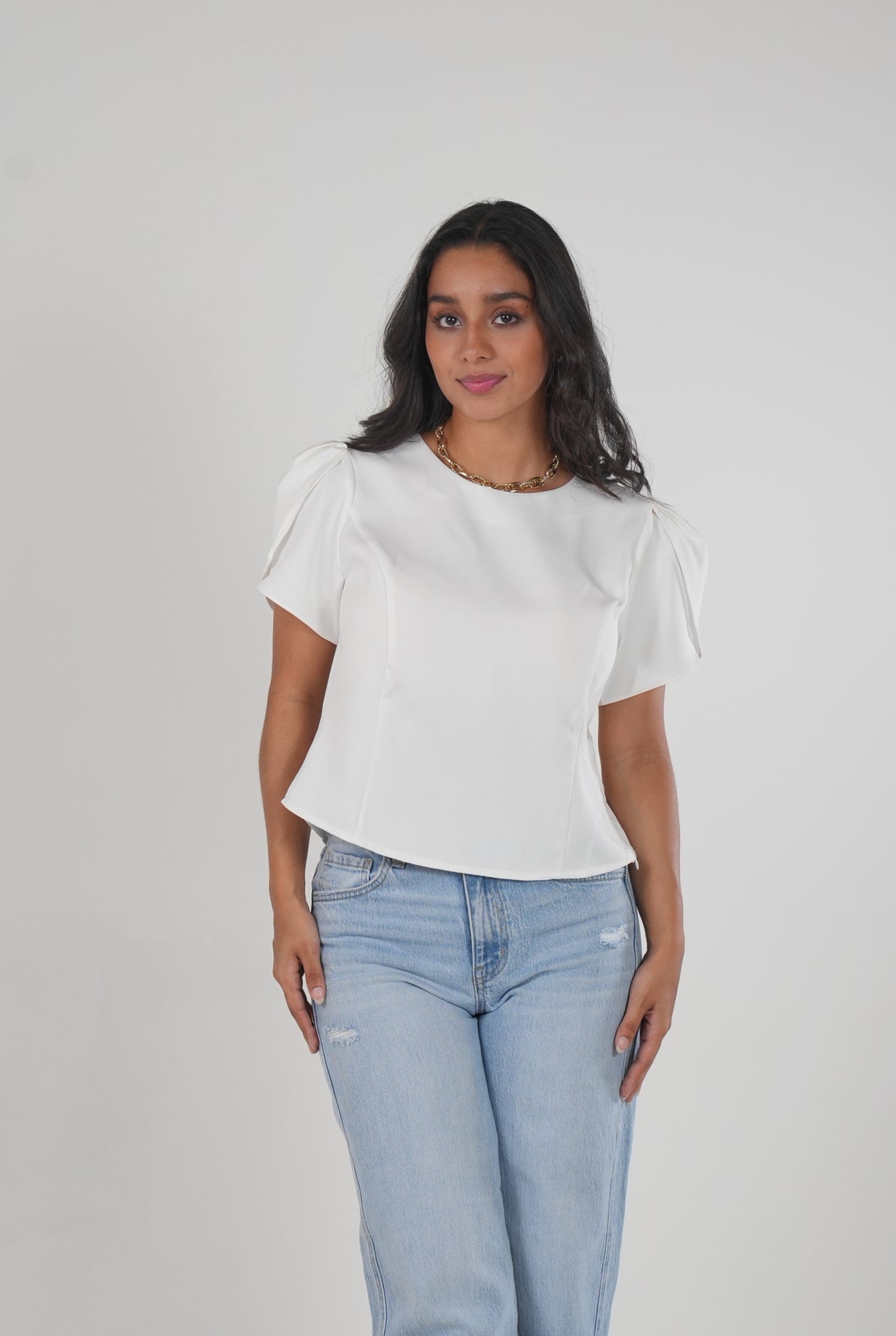 White Backless Ribbon Blouse