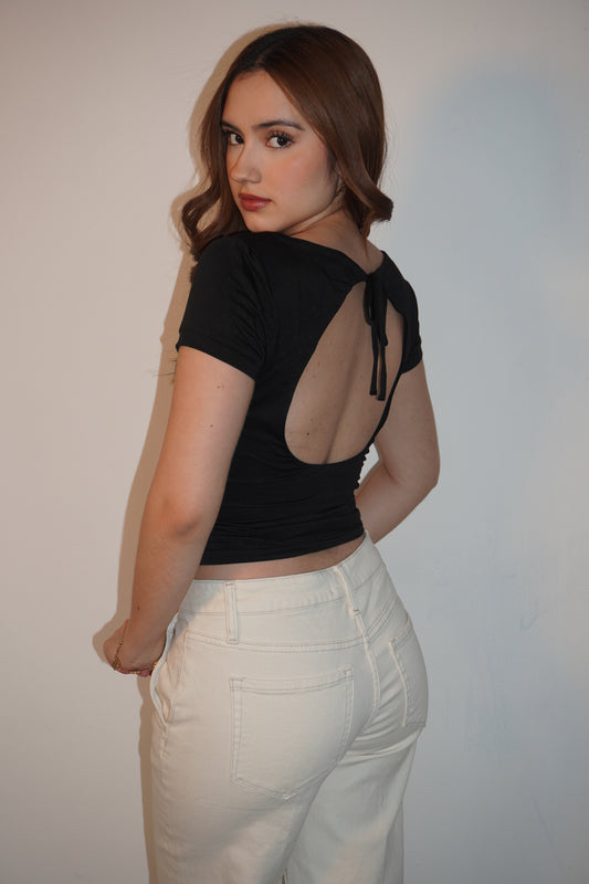 Black Backless Open Cotton Top