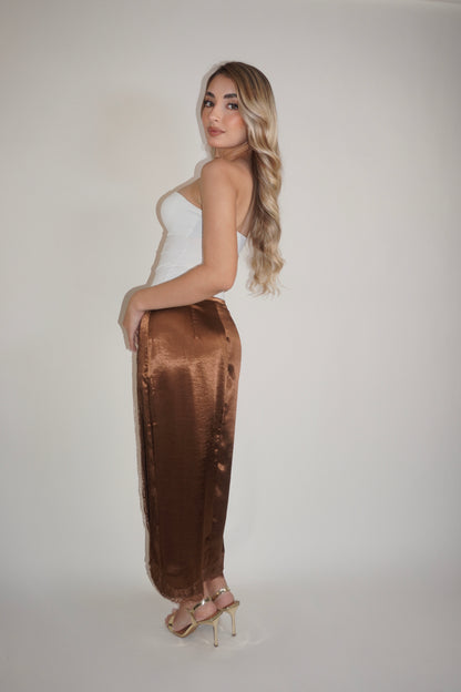 Satin Wrap Midi Lace Skirt