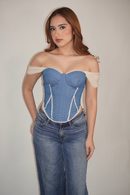 Off-Shoulder Denim Corset Top