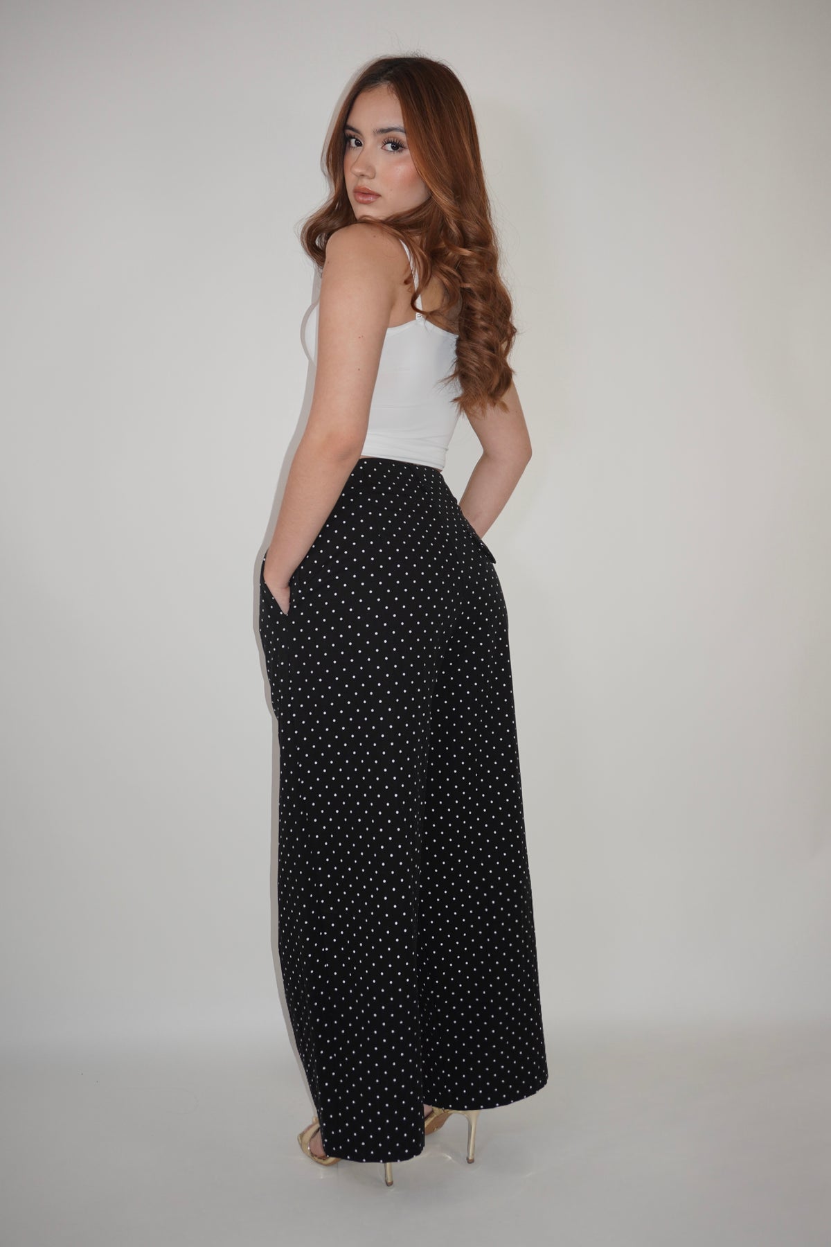 Polka Dot High-Waisted Casual Pants
