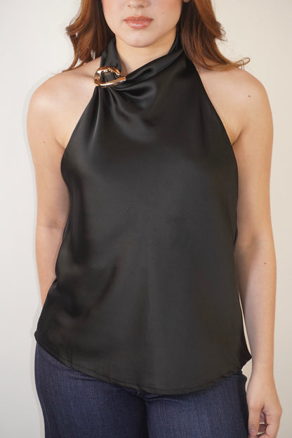 Satin Halter Top With Gold Detail