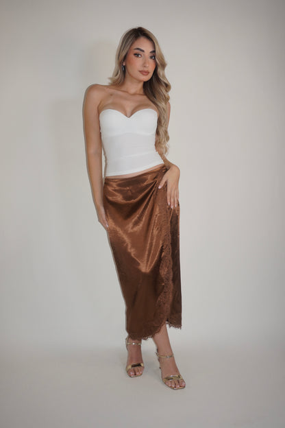 Satin Wrap Midi Lace Skirt