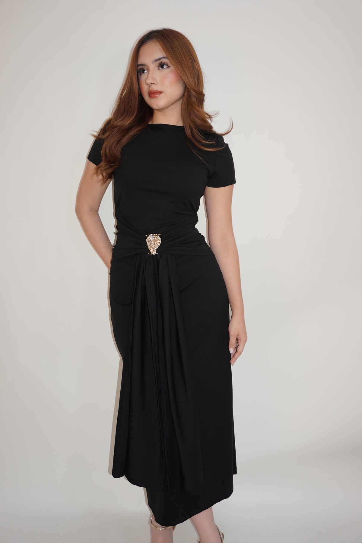 Short-sleeve Maxi Gold Detail Dress
