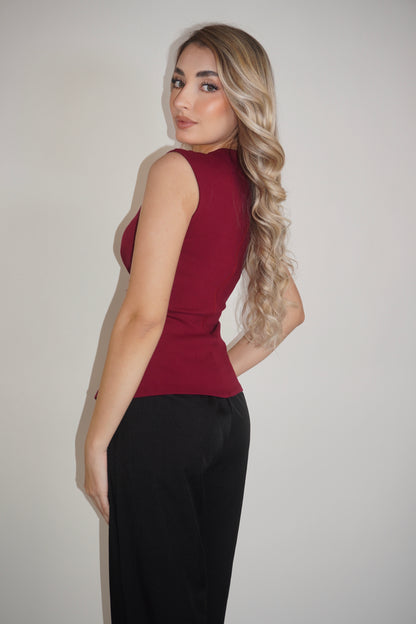 Sleeveless Folded Peplum Blouse