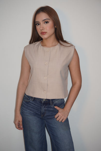 Beige Bottom Up Cropped Vest