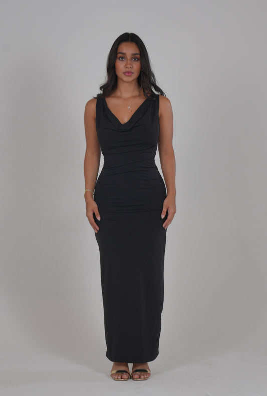 Black Halter Backless Maxi Dress
