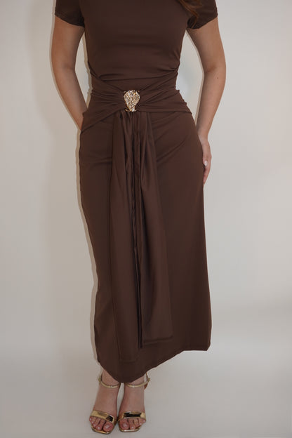 Short-sleeve Maxi Gold Detail Dress
