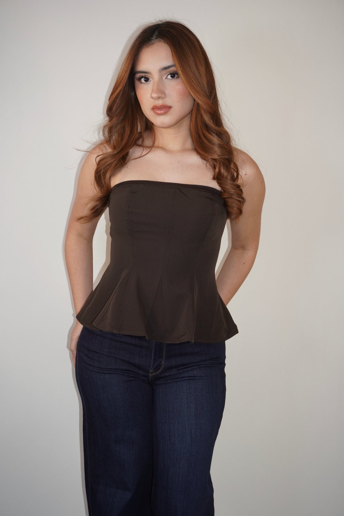 Strapless Waistline Peplum Top