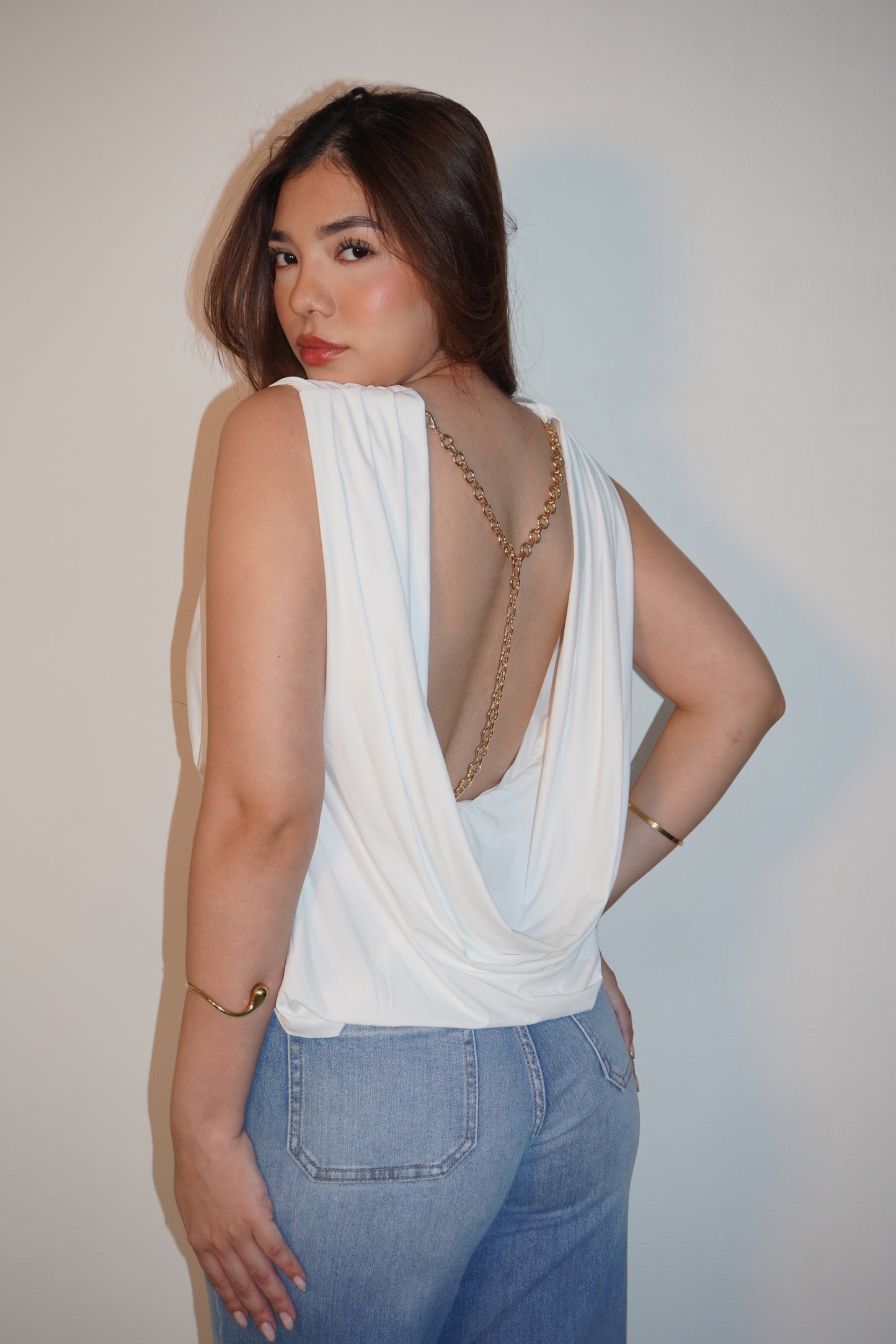 Lycra Draped Open Backl Blouse