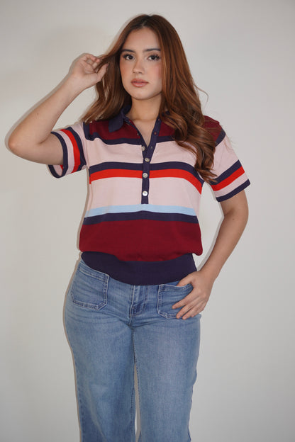 Striped Polo Burgundy Top