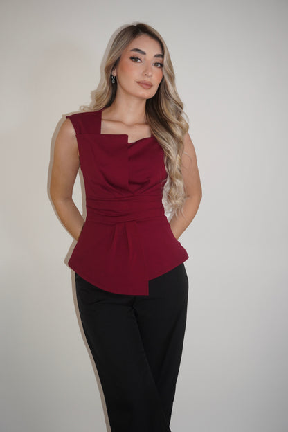 Sleeveless Folded Peplum Blouse