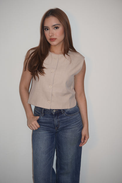 Beige Bottom Up Cropped Vest
