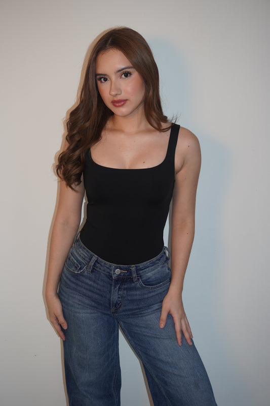 Lycra Strap Open Black Bodysuit