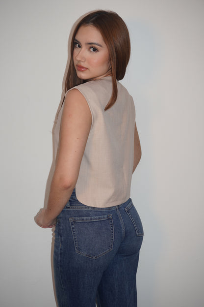 Beige Bottom Up Cropped Vest